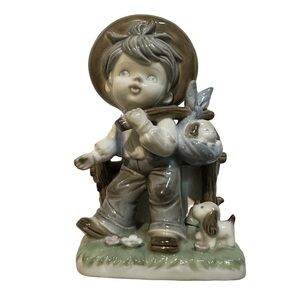 Cute Vintage Vega Charming Porcelain Little Boy Figurine with Puppies Figurine